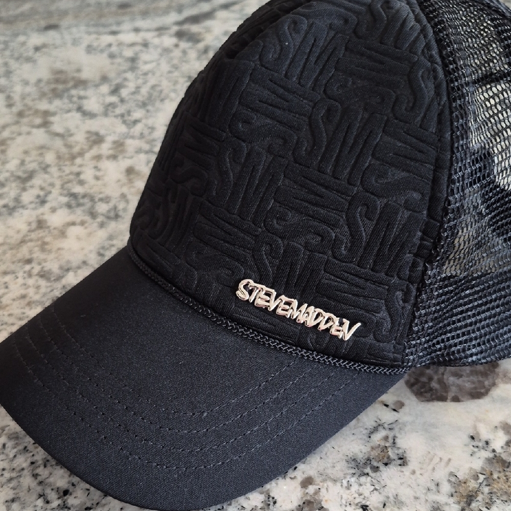 Steve Madden Embossed Black Mesh Cap